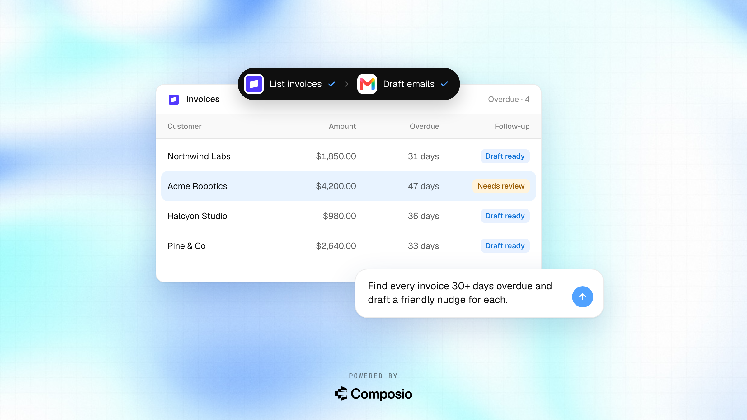 Stripe → Gmail use-case card, stack layout