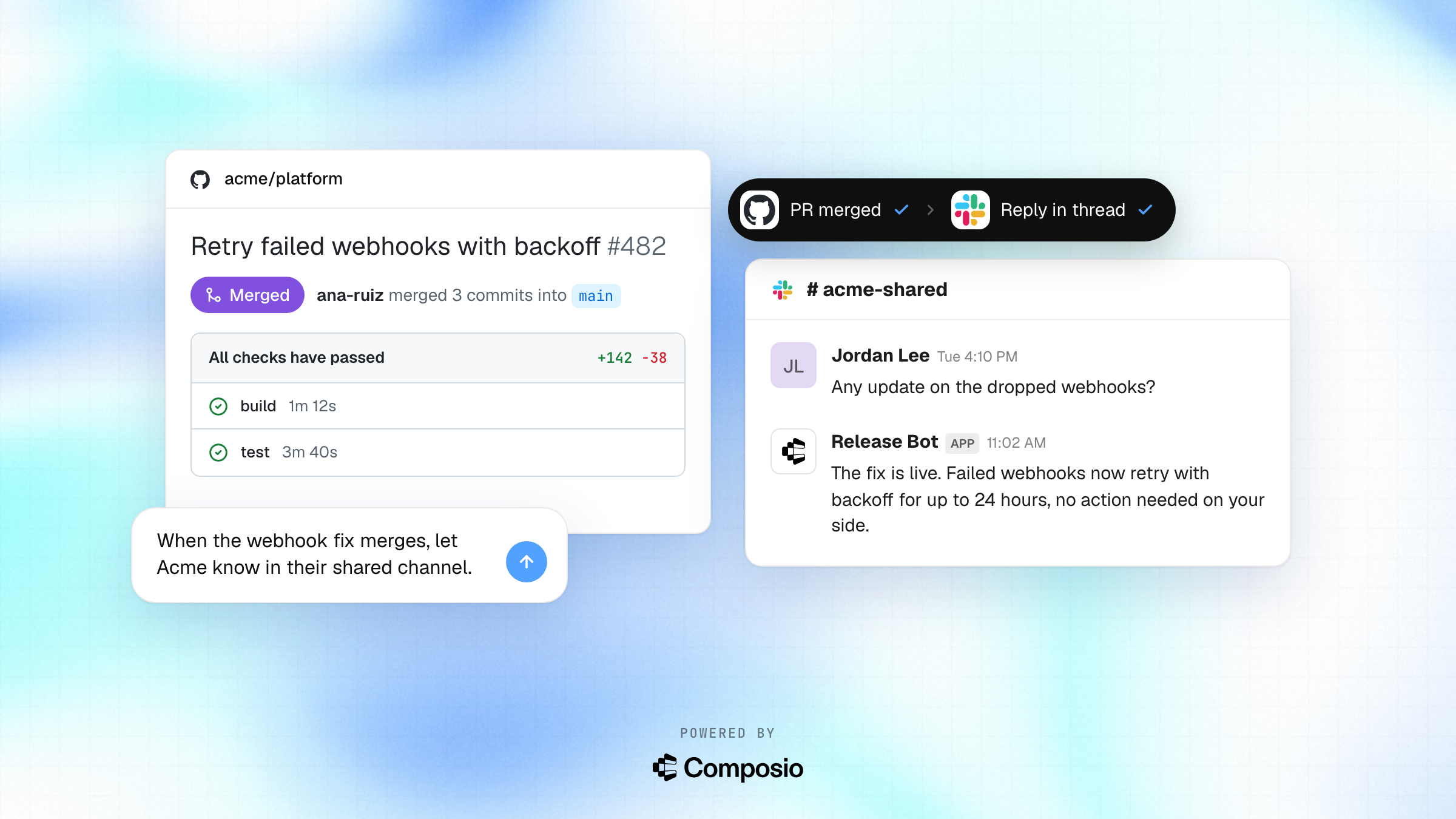 GitHub → Slack use-case card, flow layout